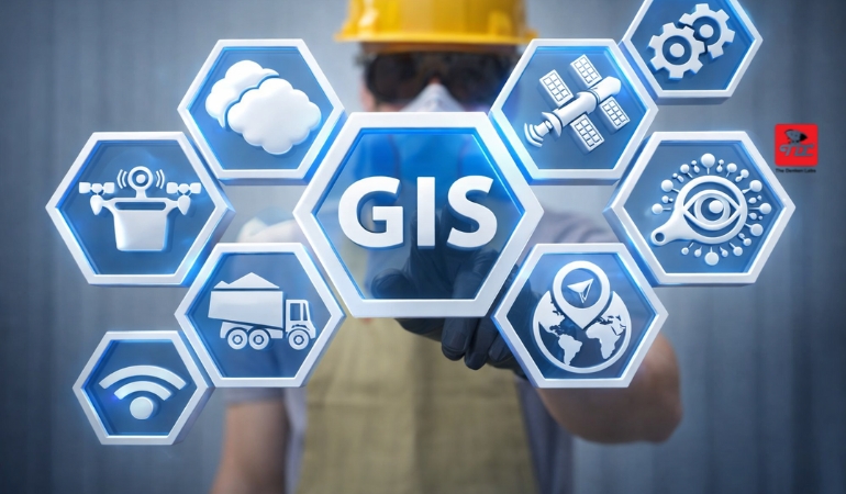 High-precision GIS data integration dashboard showing real-time spatial analytics and connected data silos for The Denken Labs.