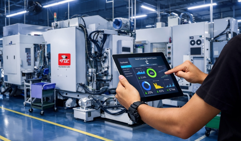 Industrial IoT dashboard showing real-time data analytics for smart factory solutions